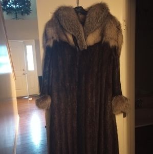 Full length fox trim coat
